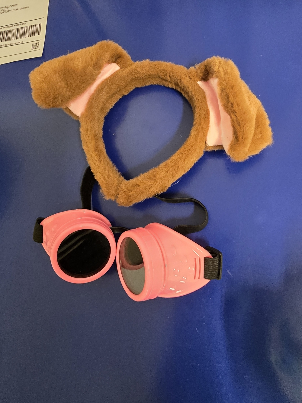 Source Unknown Pink Goggles with Brown Plush Dog Ear Headband